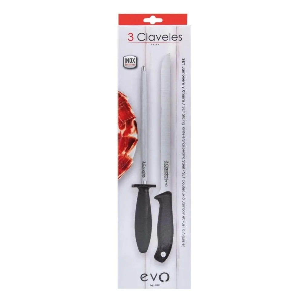 Set de Cuchillo Jamonero Evo y Chaira 3 Claveles - Imagen 2