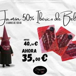 LOTE COFRADE 3 sobres de Jamón 50% Iberico de bellota100gr VIANDAS DE LA SIERRA