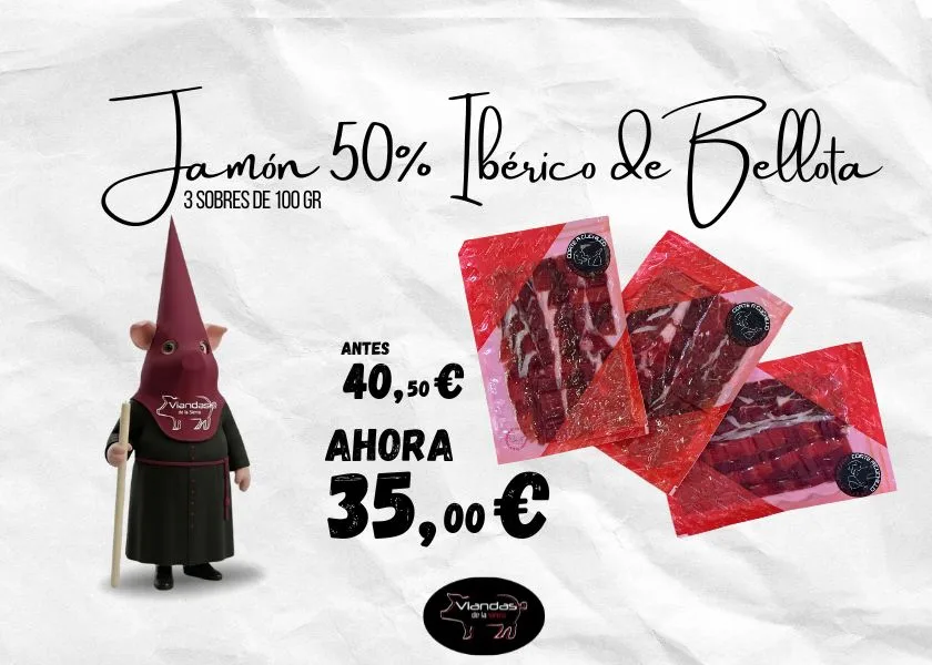 LOTE COFRADE 3 sobres de Jamón 50% Iberico de bellota100gr VIANDAS DE LA SIERRA